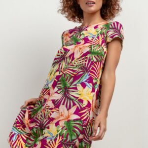 Sukienka Model T409 Liście na fioletowym tle - Tessita