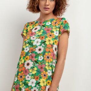 Sukienka Model T409 Kwiaty na zielonym tle - Tessita