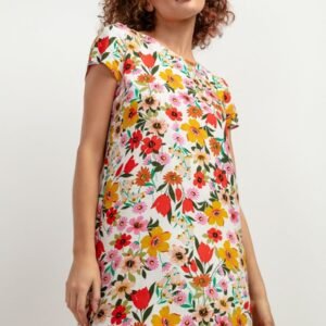 Sukienka Model T409 Kwiaty na białym tle - Tessita