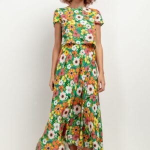 Spódnica Model T407 Kwiaty na zielonym tle - Tessita