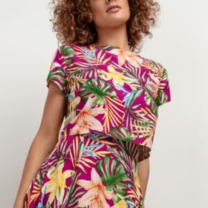 Bluzka Model T408 Liście na fioletowym tle - Tessita