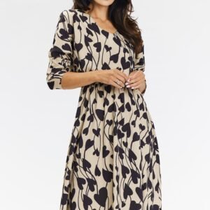Sukienka Model A666 Beige/Black Hearts - awama