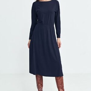 Sukienka z gumką w pasie S259 Navy - Nife