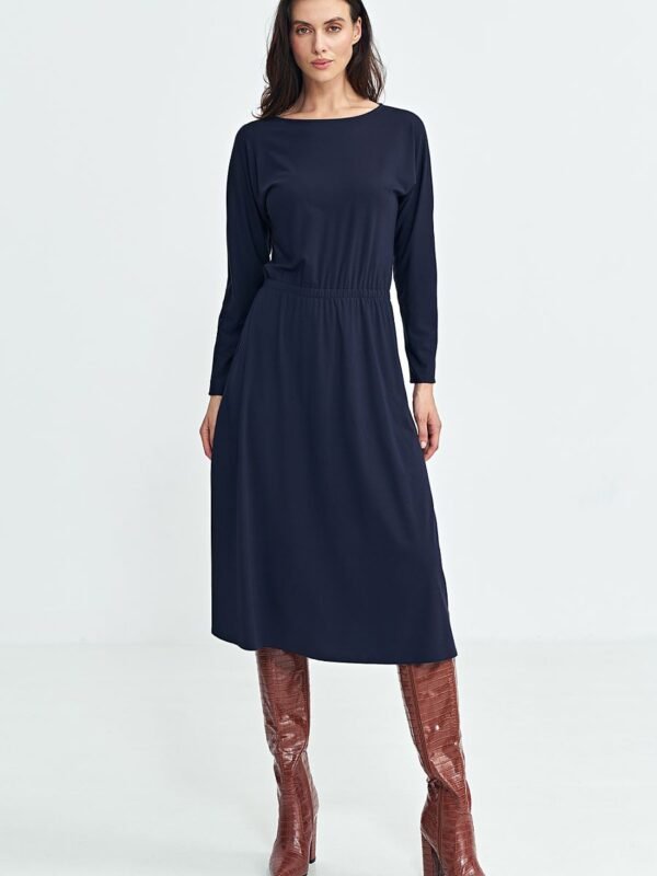 Sukienka z gumką w pasie S259 Navy - Nife