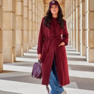 Płaszcz Damski Model Sovan BOR PLA0035 Bordo - Roco Fashion