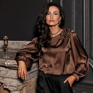 Bluzka Model Evelyn BRA BLU0194 Brown - Roco Fashion