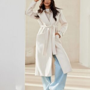 Płaszcz Damski Model Katsy EKR PLA0041 Ecru - Roco Fashion