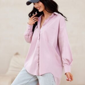 Koszula Damska Model Carolina ROZ BLU0155 Pink - Roco Fashion