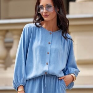 Koszula Damska Model Zaya BLU0212 J07 Blue - Roco Fashion