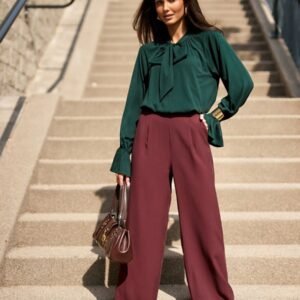 Spodnie Damskie Model Viana BOR SPD0047 Bordo - Roco Fashion