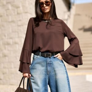 Bluzka Model Camila CBR BLU0218 Dark Brown - Roco Fashion