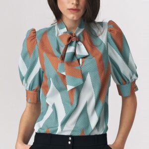 Turkusowa bluzka z wiązaniem na dekolcie w zygzak B111 Turkus - Nife