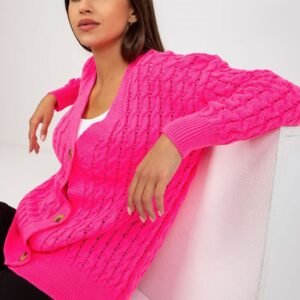 Sweter Kardigan Model LC-SW-8036.74P Fluo Pink - Rue Paris