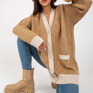 Sweter Kardigan Model LC-SW-0258.03P Camel - Rue Paris