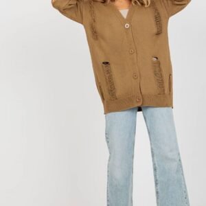 Sweter Kardigan Model LC-SW-8042.60 Camel - Rue Paris