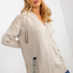 Sweter Kardigan Model LC-SW-8042.04X Beige - Rue Paris